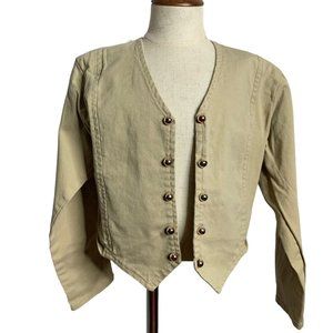Vintage 90s Esprit Girls Cropped Jacket 14 Tan Long Sleeves Buttons Open Front